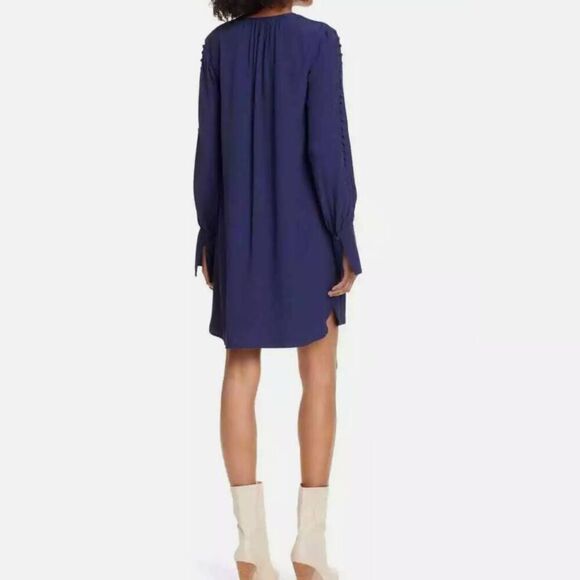 JOIE Erlene Silk Shift Dress Midnight Navy Button Sleeve XS - Picture 2 of 12